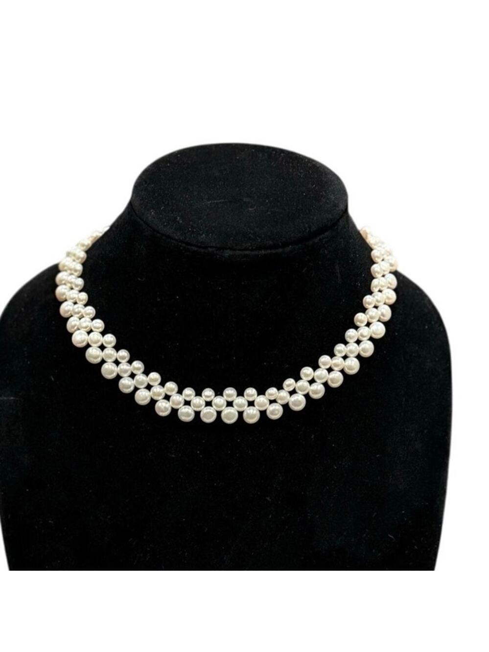 Vintage Cultured Pearl Woven Necklace 16.75” Silver Tone Clasp Bridal Jewelry